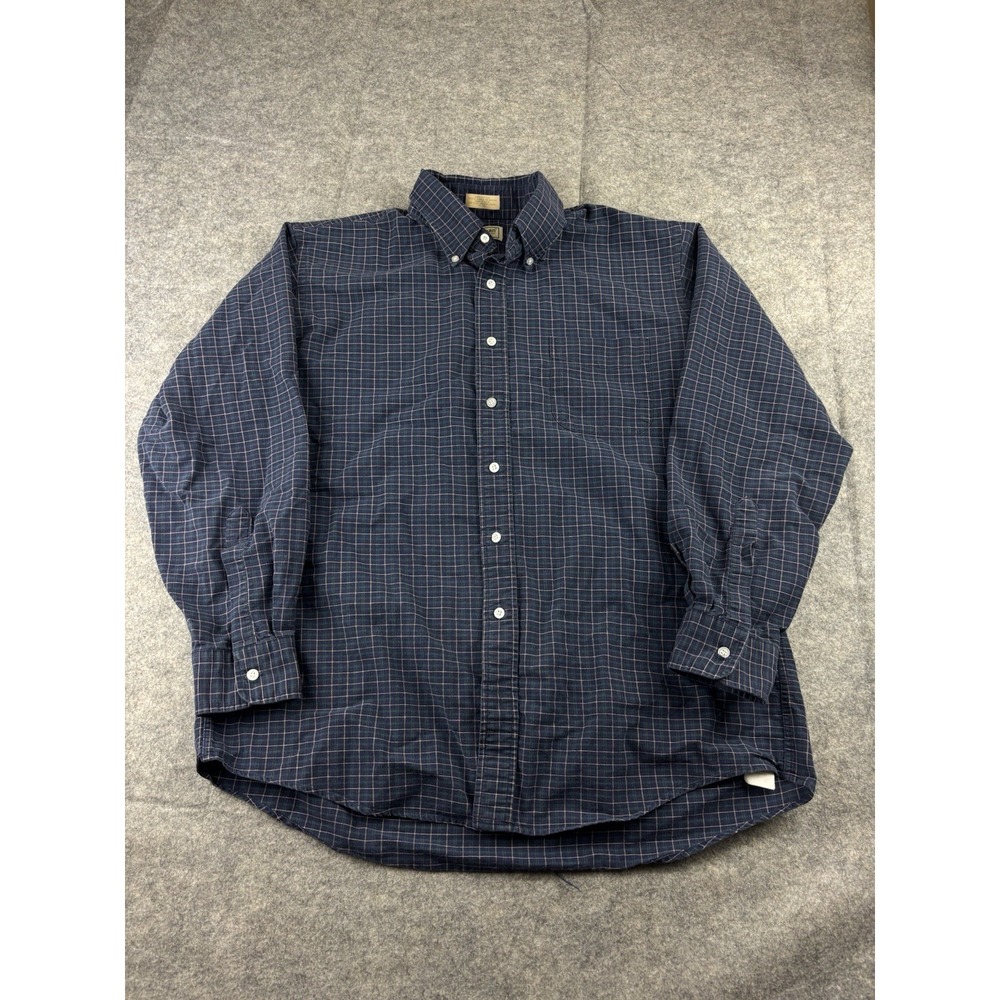 LL Bean Shirt Single Needle Tailoring Mens 17-35 Chest 50" Plaid USA 100% Cotton